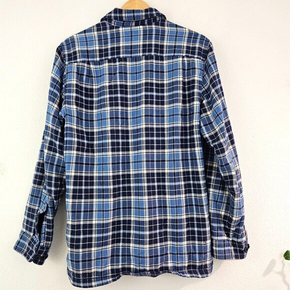 LL Bean Mens S Blue Plaid Fleece Lined Flannel Heavy Button Down Shirt Shacket - Picture 4 of 10